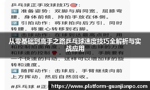 从零基础到高手之路乒乓球速度技巧全解析与实战应用
